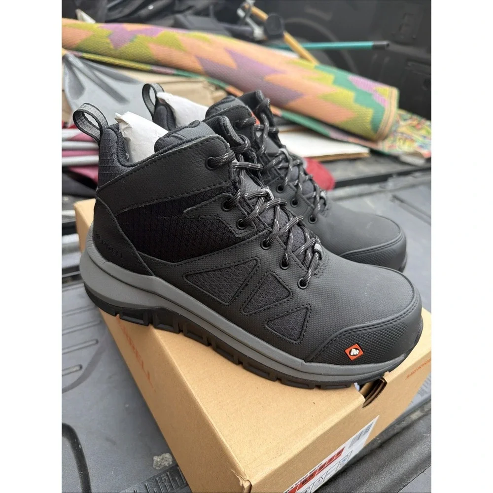 New Merrell Mens Size 6.5 Fullbench Speed Mid CF Black Work & Safety Boots  EH